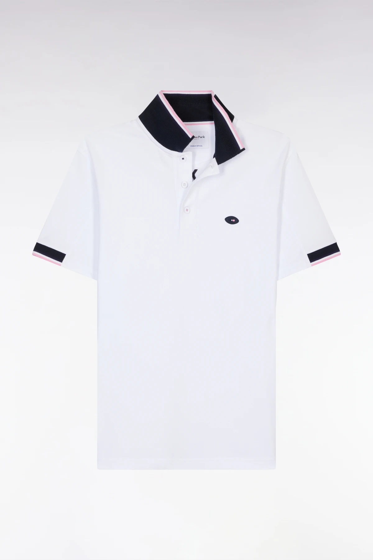 Straight-cut short-sleeved polo shirt with two-tone ribbed edges Gallery