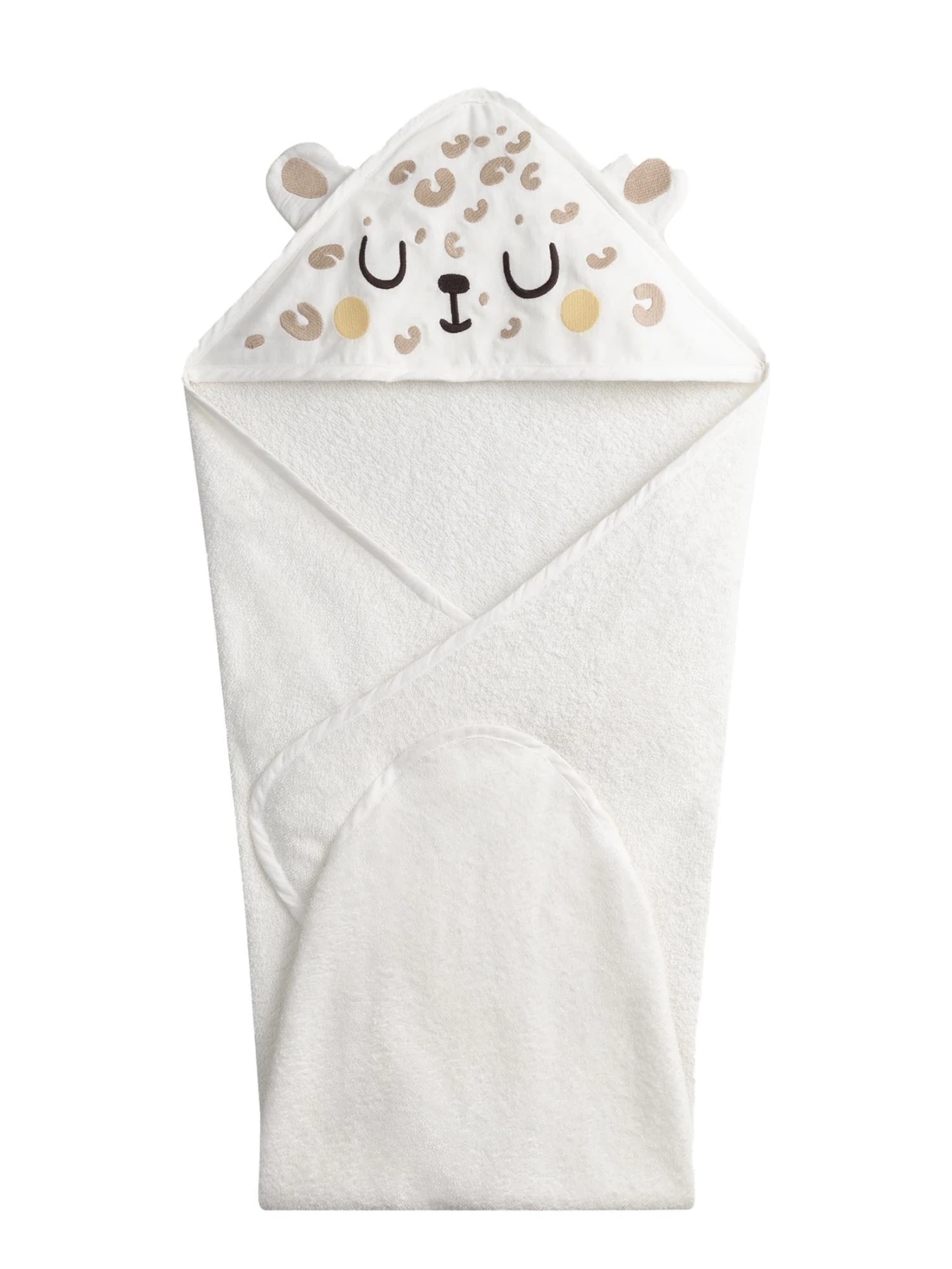 Ecru towelling hooded wrap with a panther motif Gallery