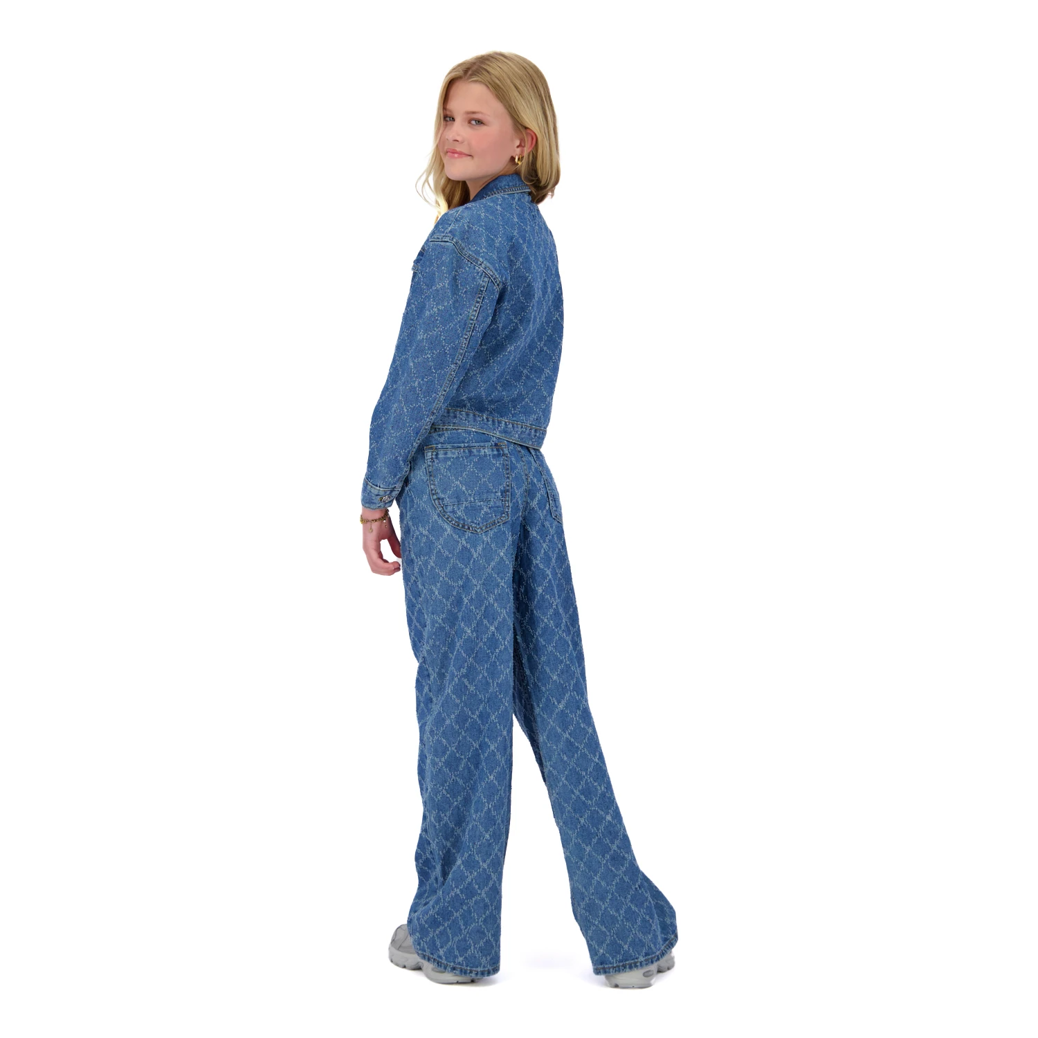 Wide-Leg Denim Jeans with Allover Diamond Pattern Gallery