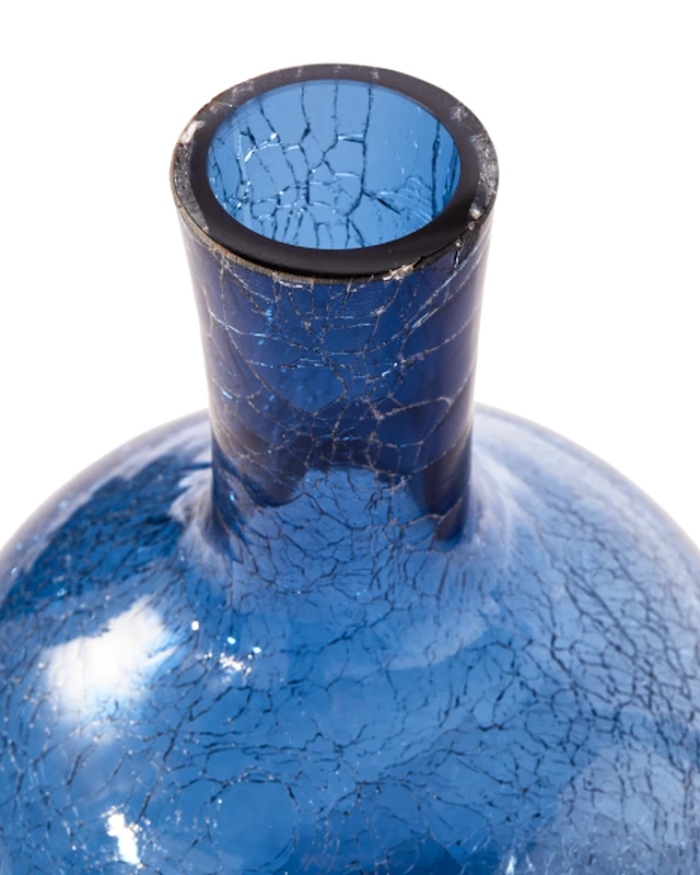 Ball body vase crackled glass blue S Gallery