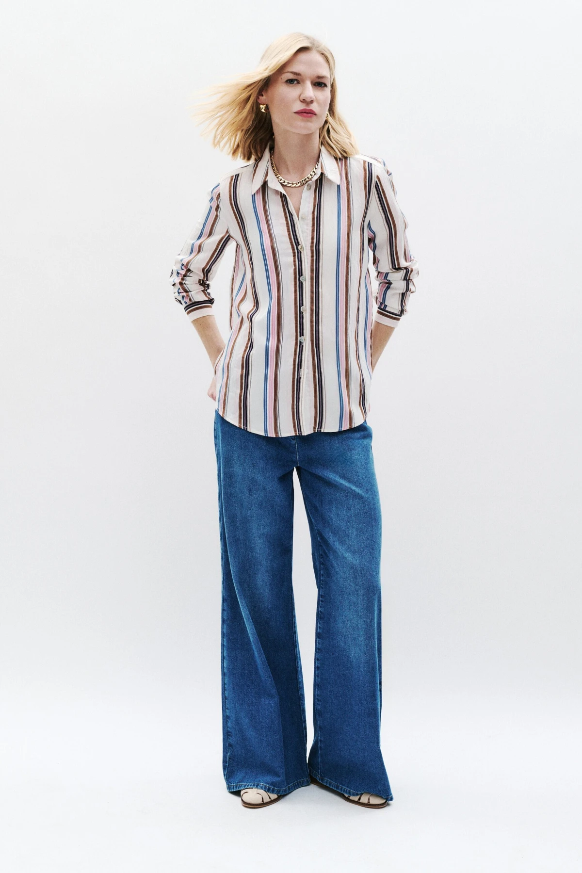 Striped Long Sleeve Button-Down Shirt Gallery