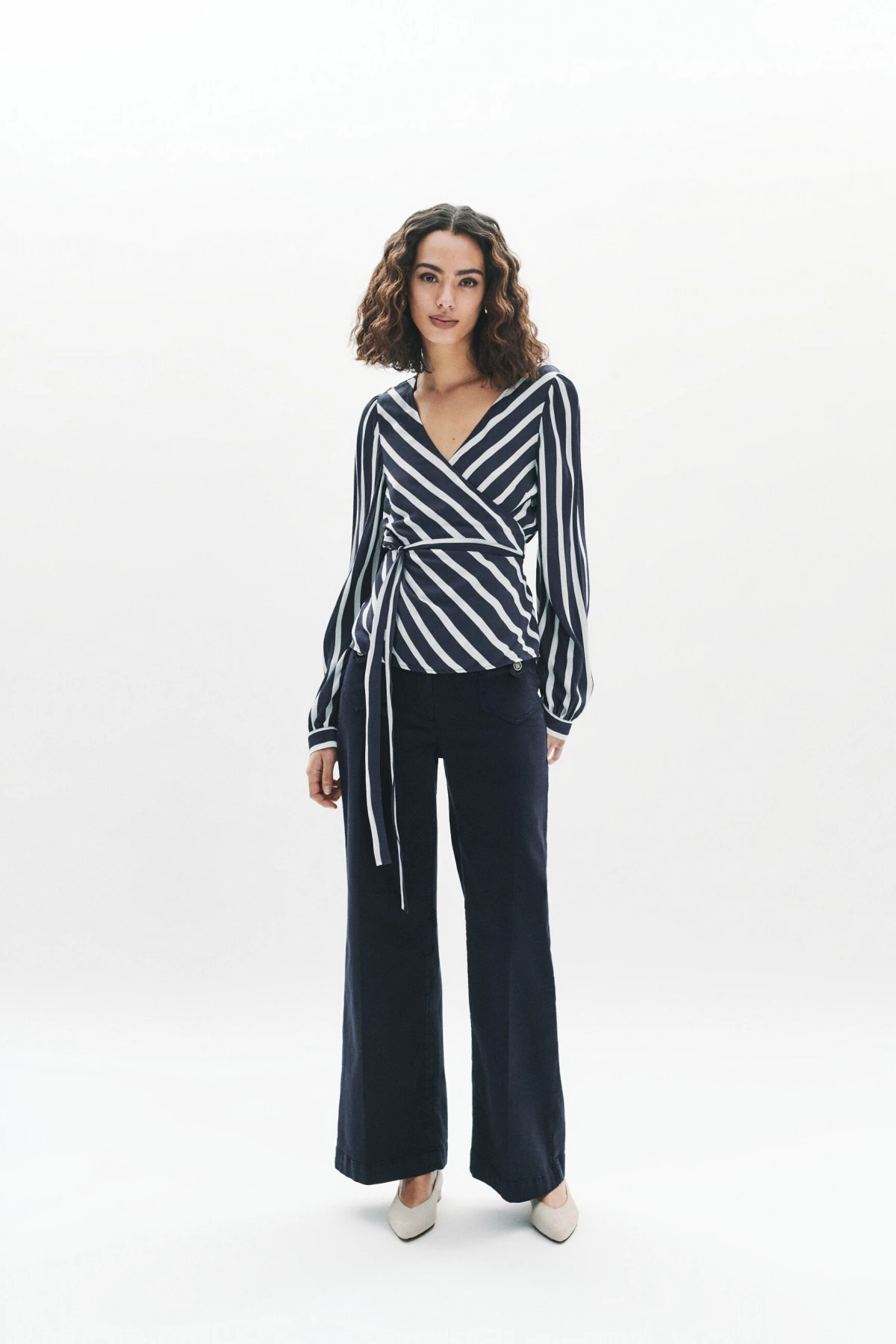 Striped Wrap Blouse with Tie Waist
 Gallery