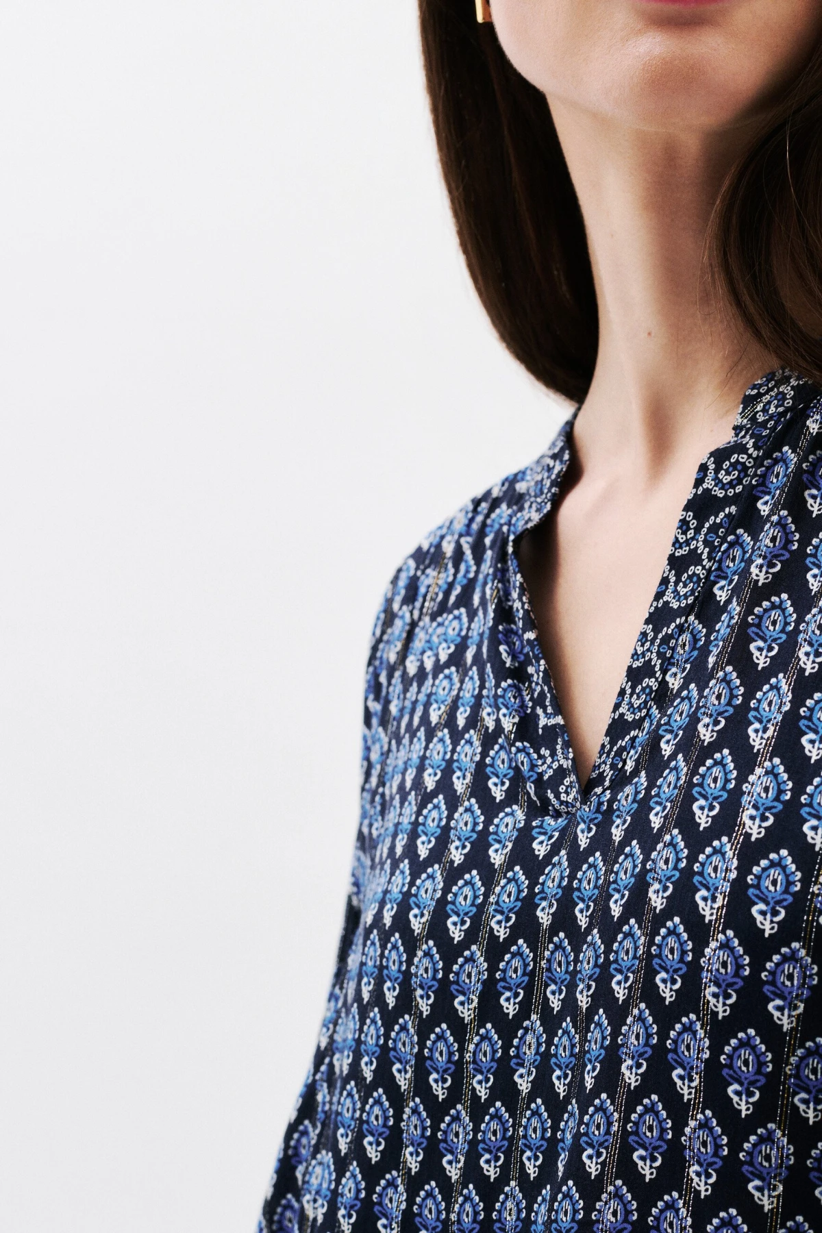 Printed V-Neck Long-Sleeve Blouse Gallery