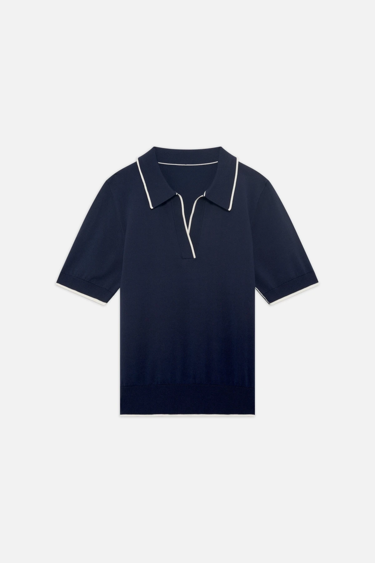 Short Sleeve Collared Top with Contrast Piping Gallery