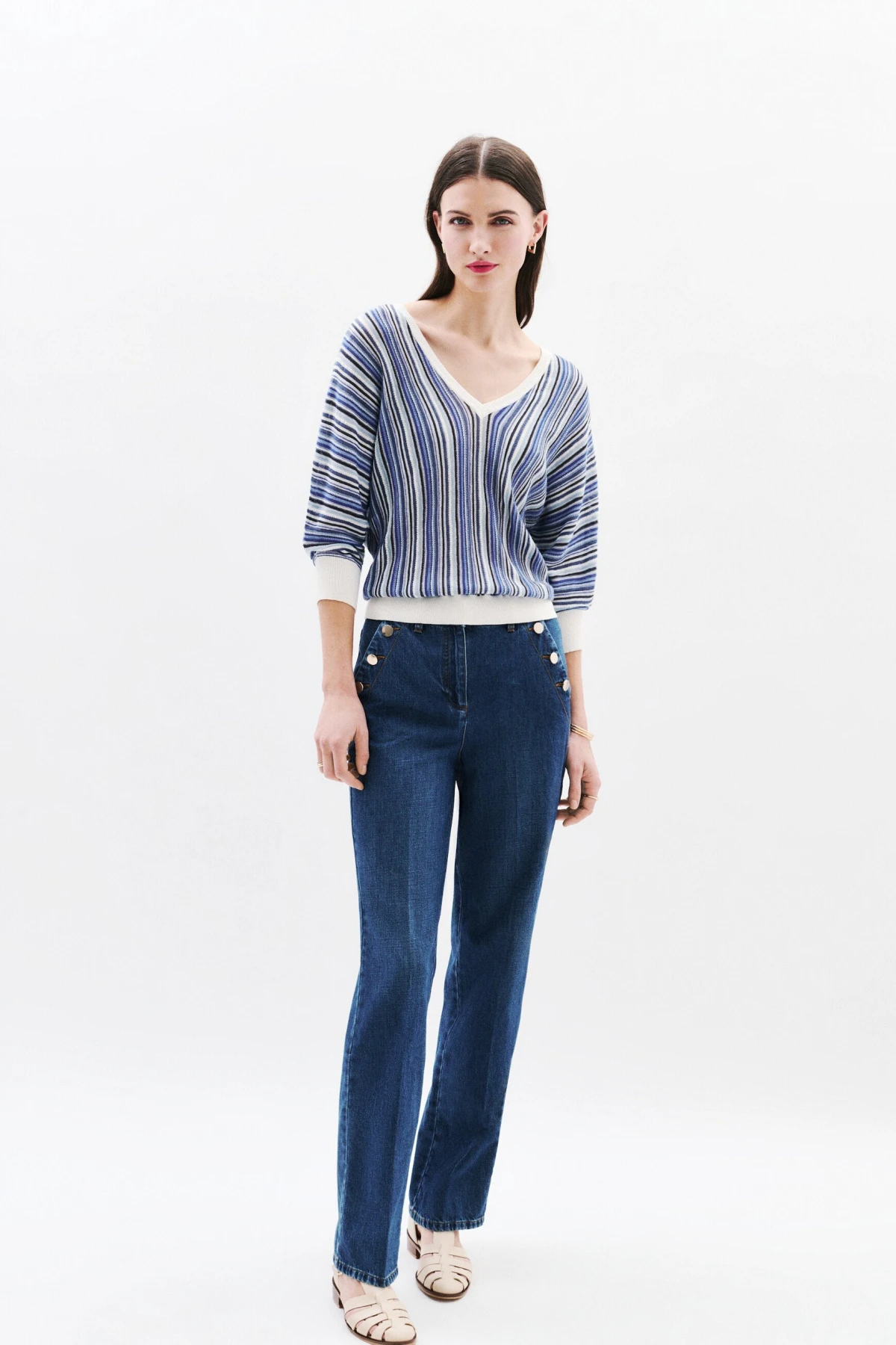 Striped V-Neck Knit Sweater  Gallery