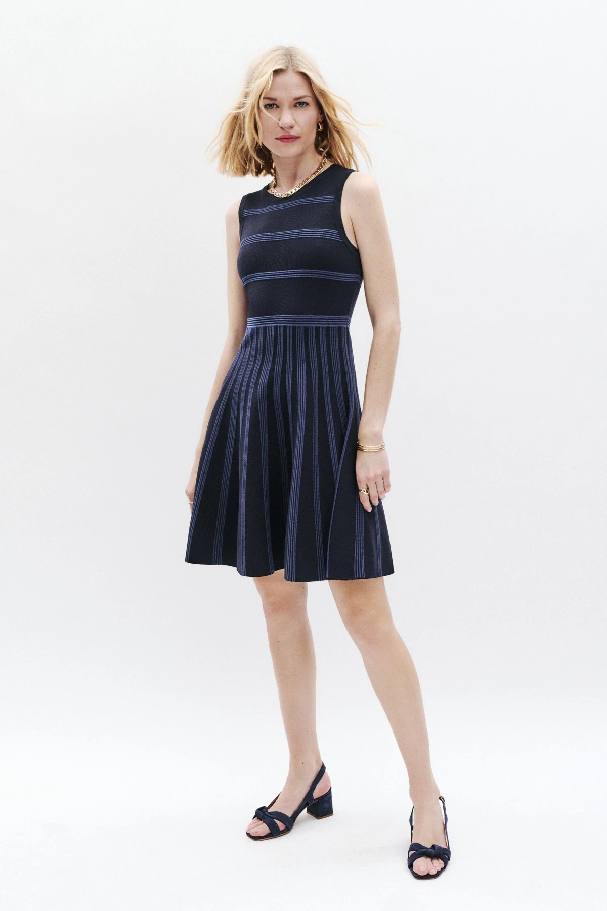 Sleeveless Striped Flare Dress Gallery