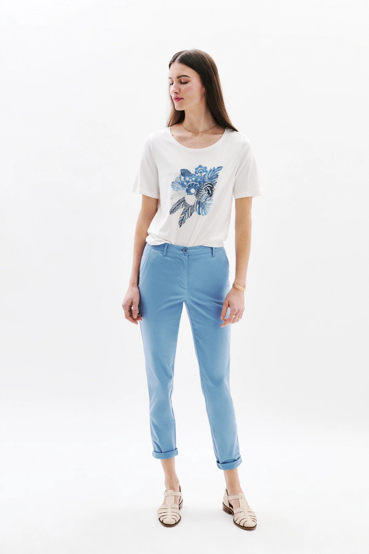 Crew Neck Top with Flower Design Gallery