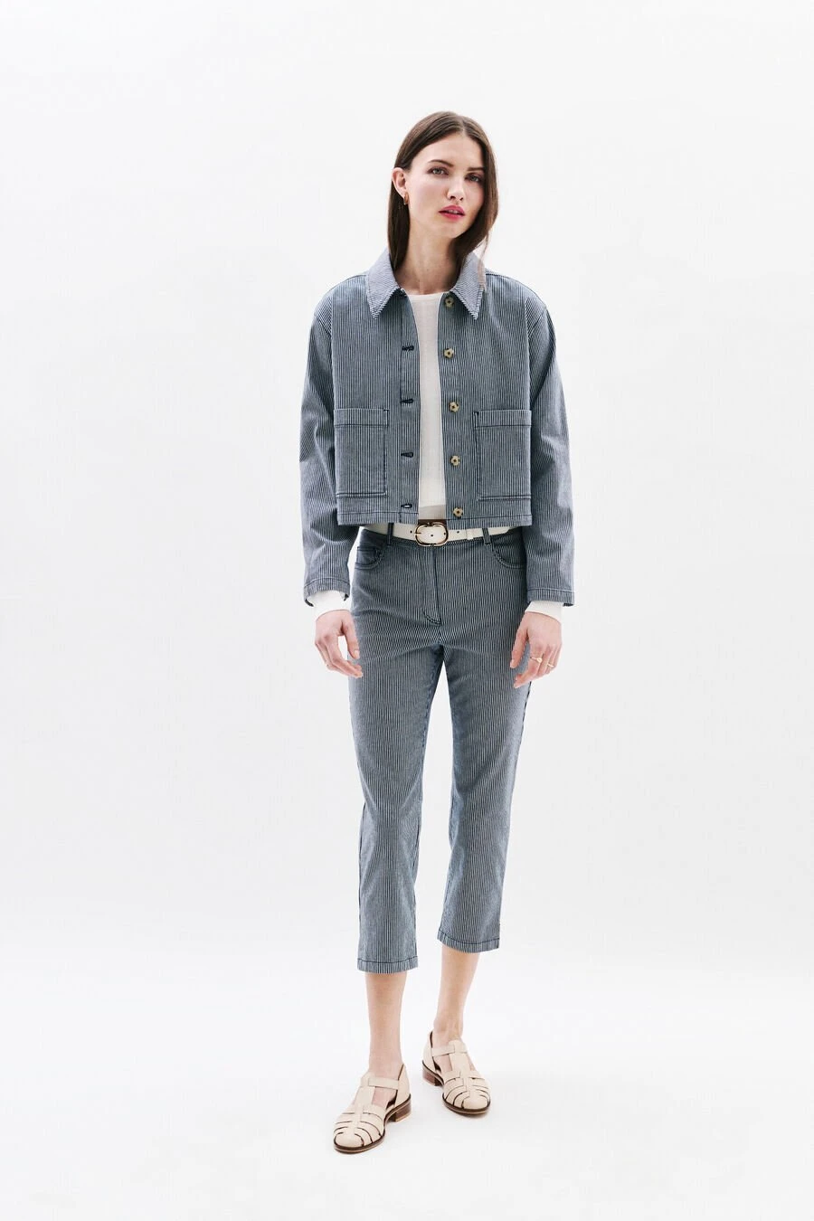 Striped Shirt Collar Jacket Gallery