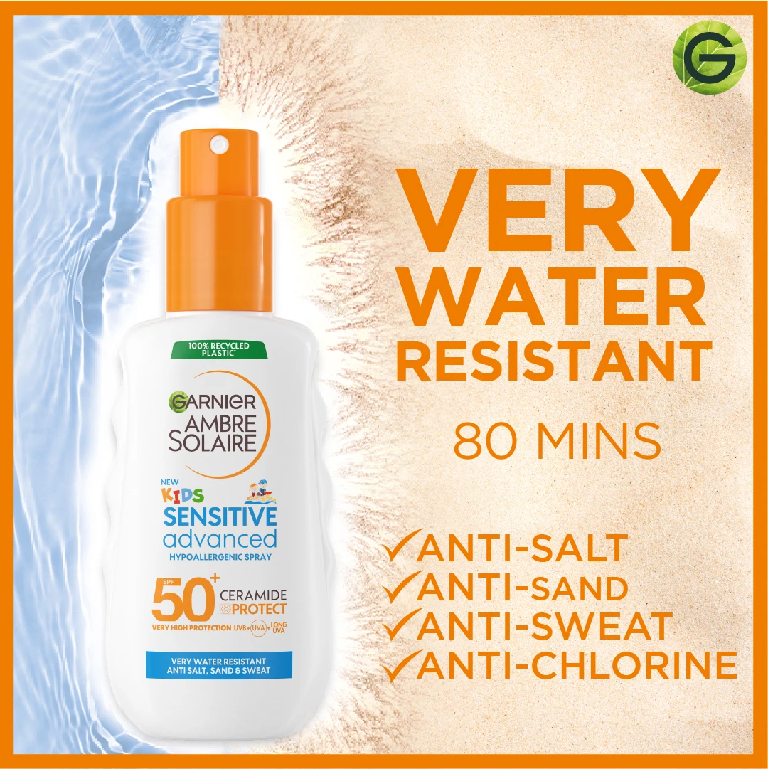 Garnier Ambre Solaire Sensitive Advanced SPF 50+ Ceramide Protect Sunscreen Spray For Kids (150mL)  Gallery