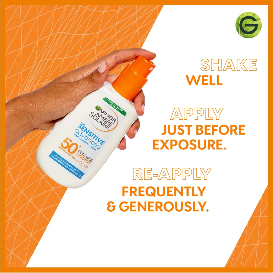 Garnier Ambre Solaire Sensitive Advanced SPF 50+ Ceramide Protect Sunscreen Spray For Adults (150mL)  Gallery