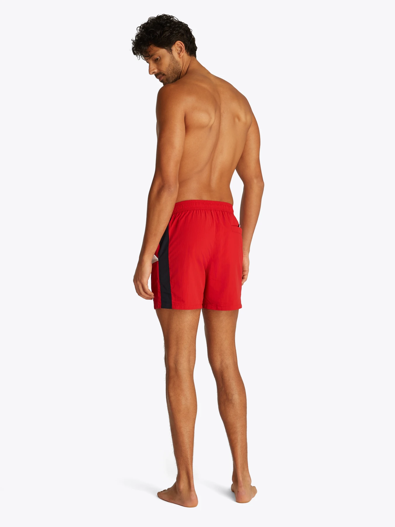 Slim Medium Length Drawstring Swim Trunks Gallery
