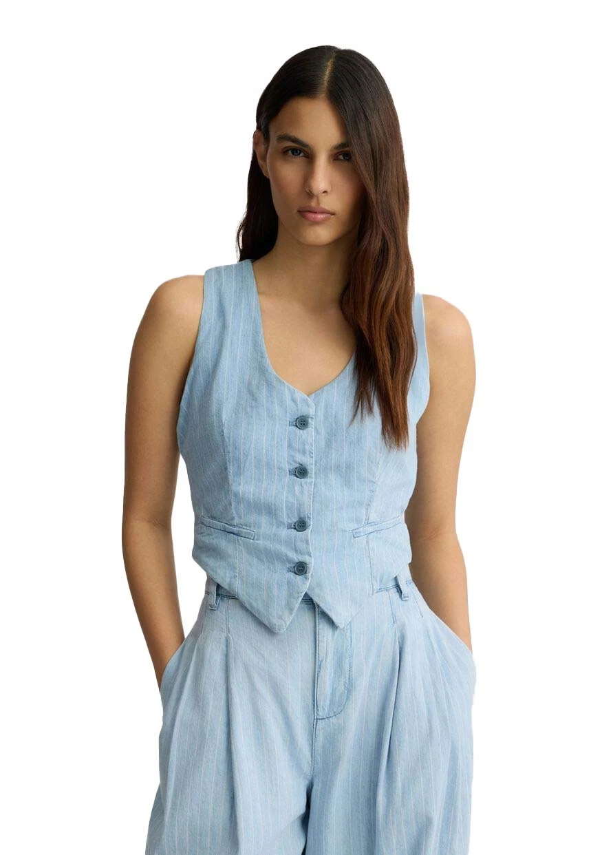 Pin striped pattern denim waistcoat Gallery