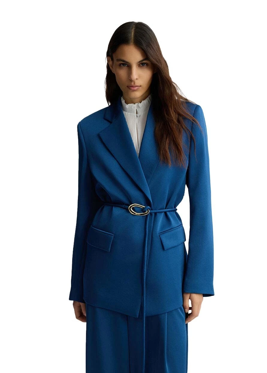 Straight cut Satin Blazer with belt Gallery