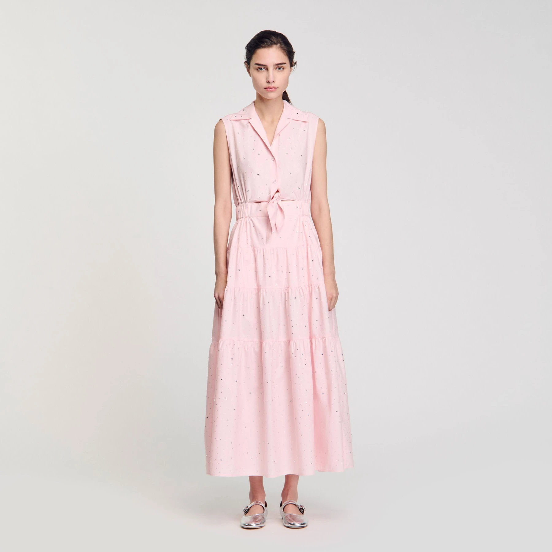 Sleeveless maxi dress with shirt collar Gallery
