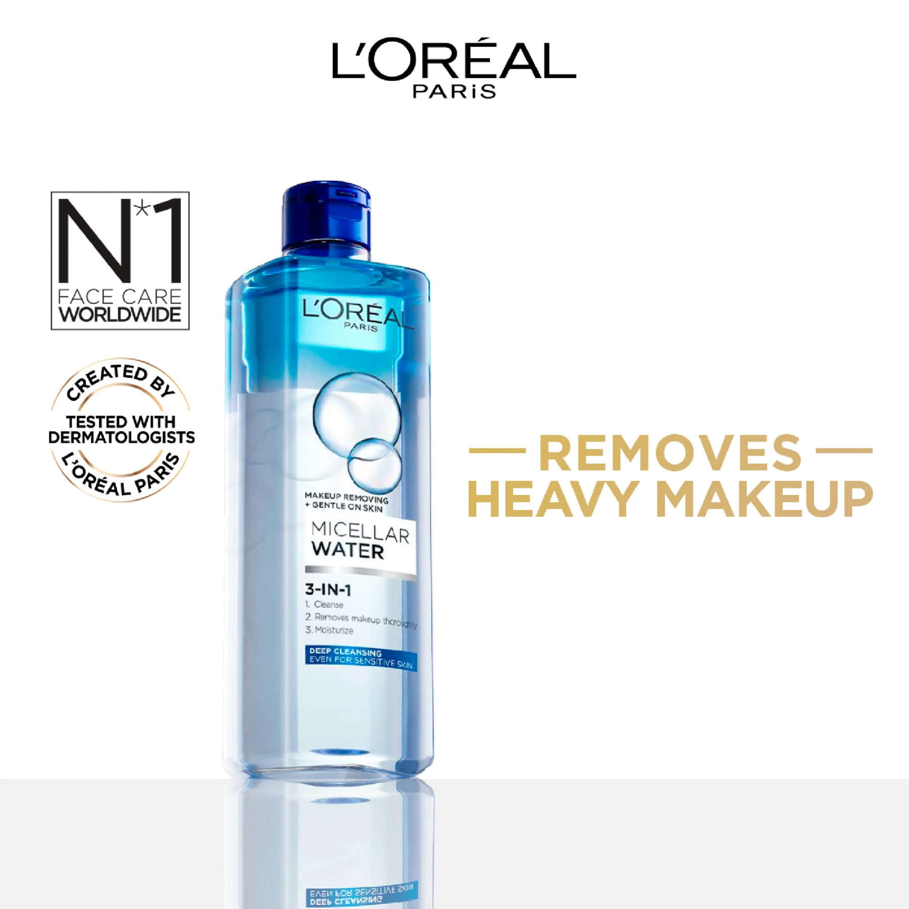 L'Oréal Paris 3-in-1 Deep Cleansing Micellar Water for long wear makeup remover 400ML Gallery