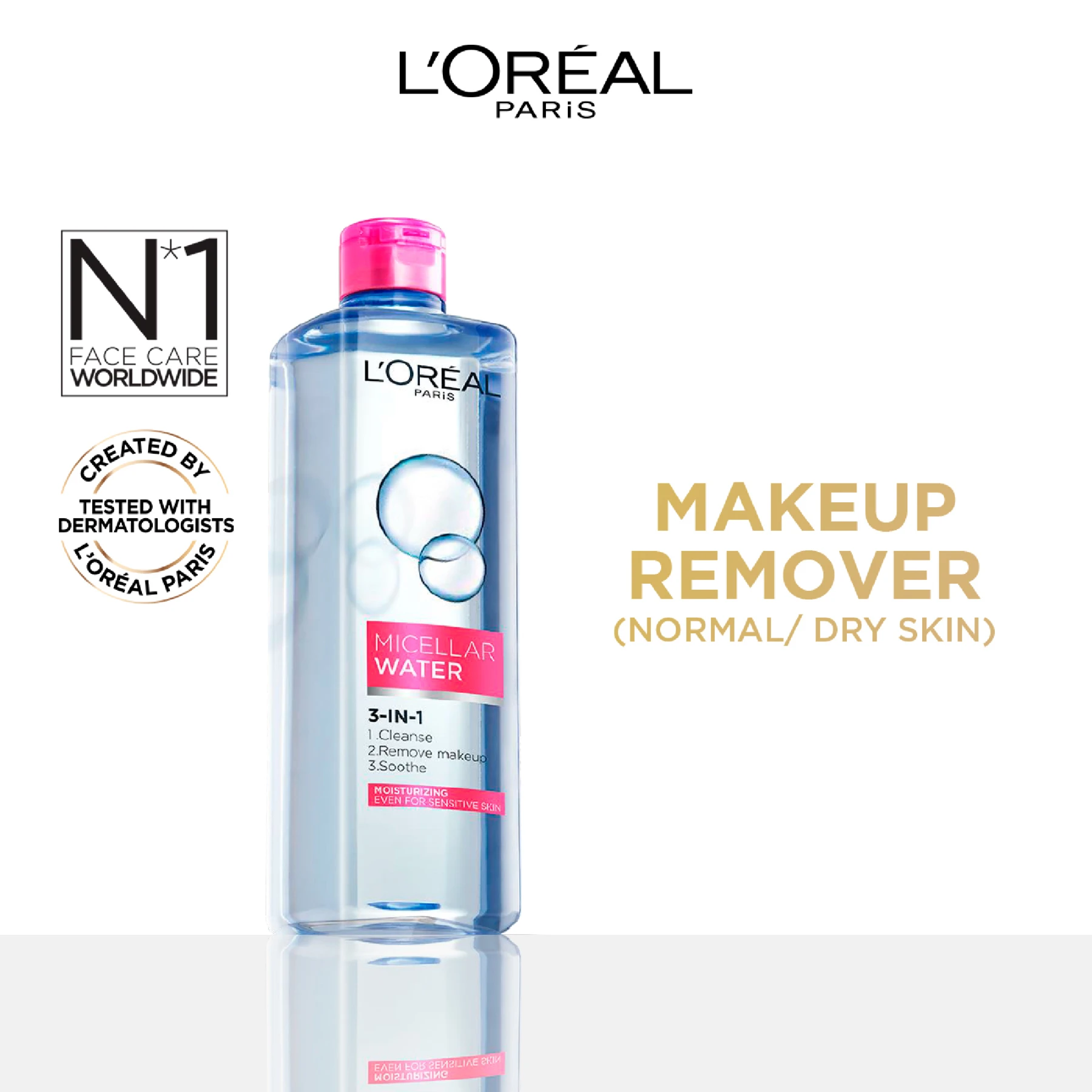 L'Oréal Paris 3-in-1 Refreshing Micellar Water, deep cleansing moisturize micellar for dry to normal skin 400ML Gallery