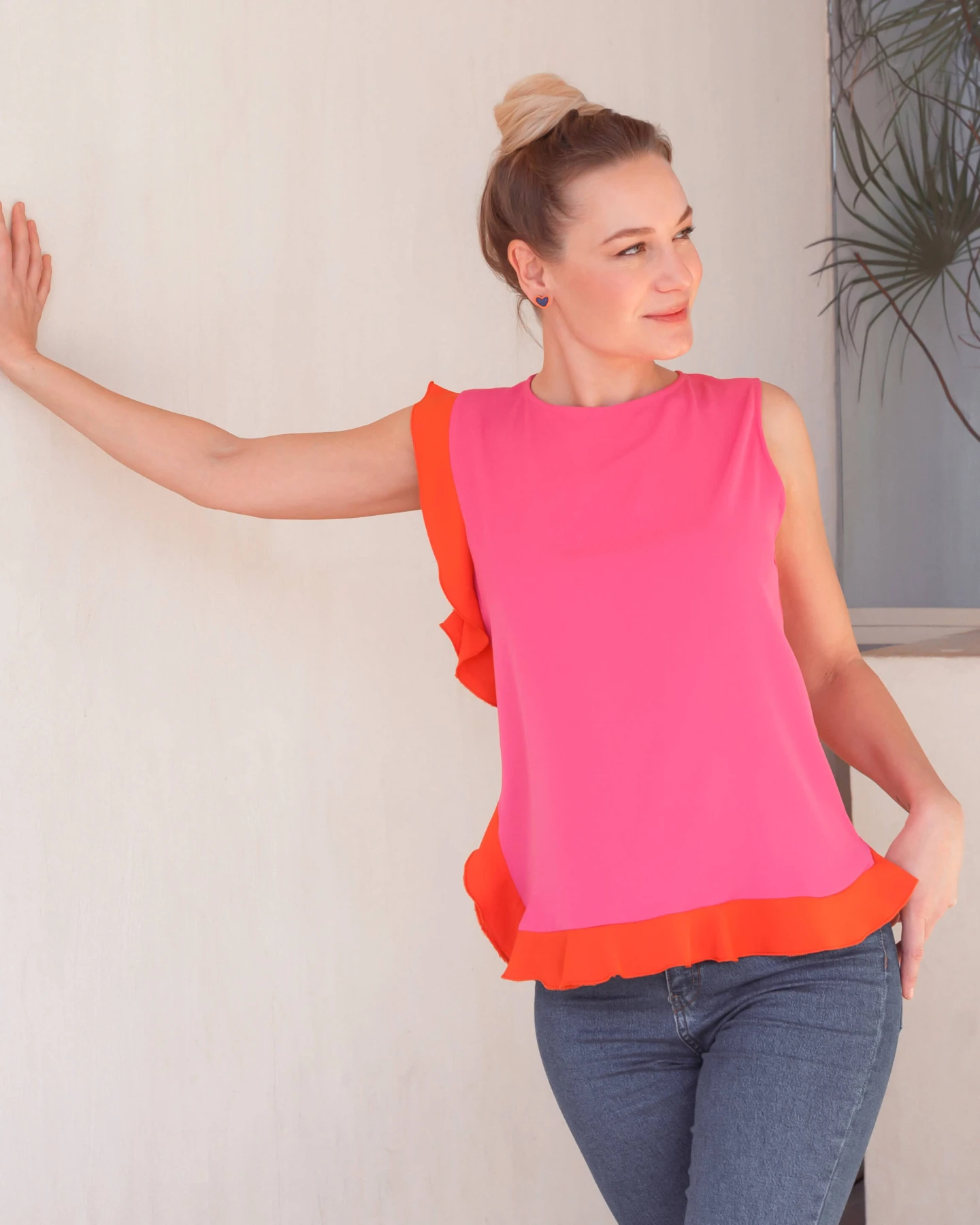 Sleeveless Color Block Top with contrasting ruffle details Gallery