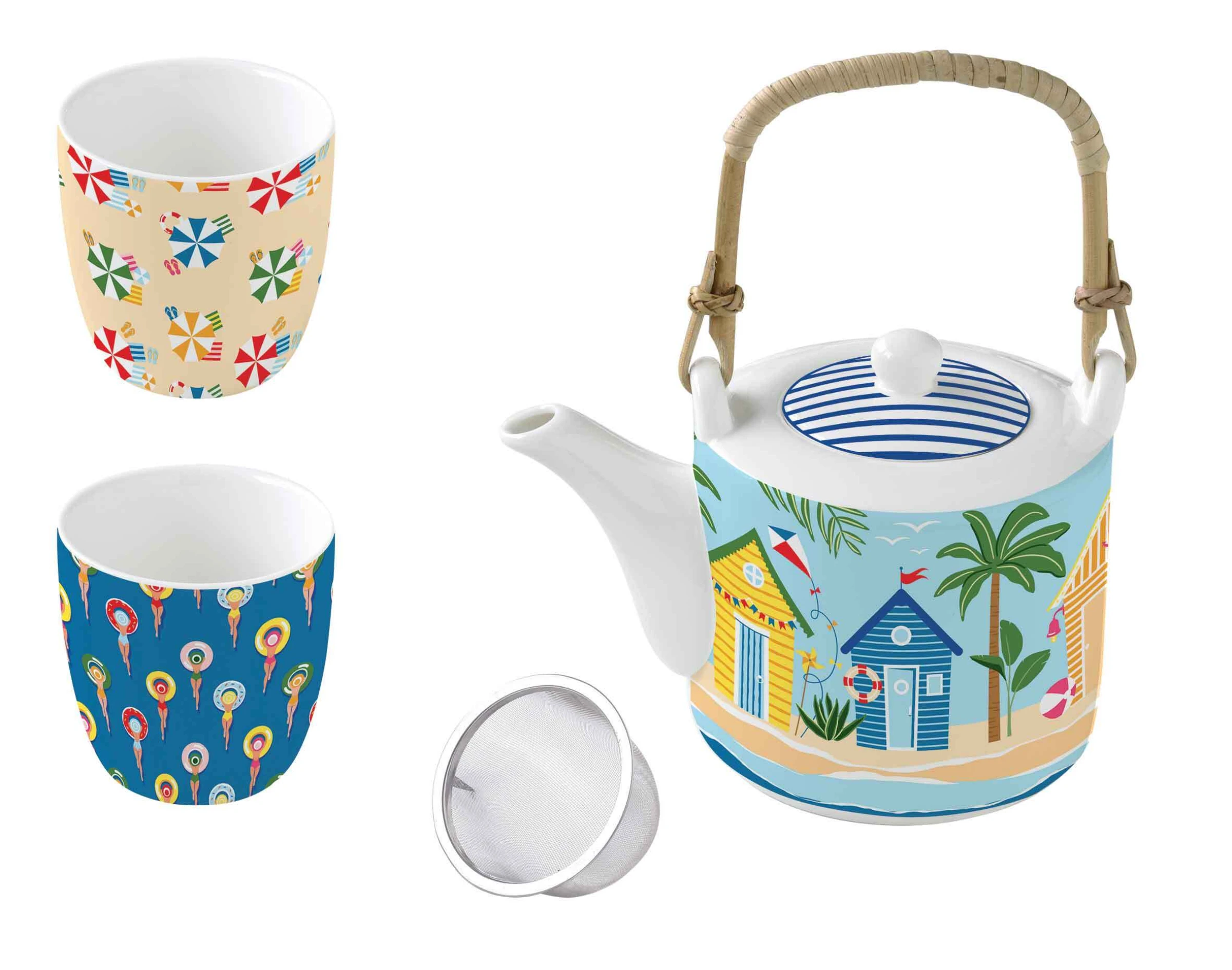 Porc.teapot 600 ml with metal infuser and 2 cups Gallery