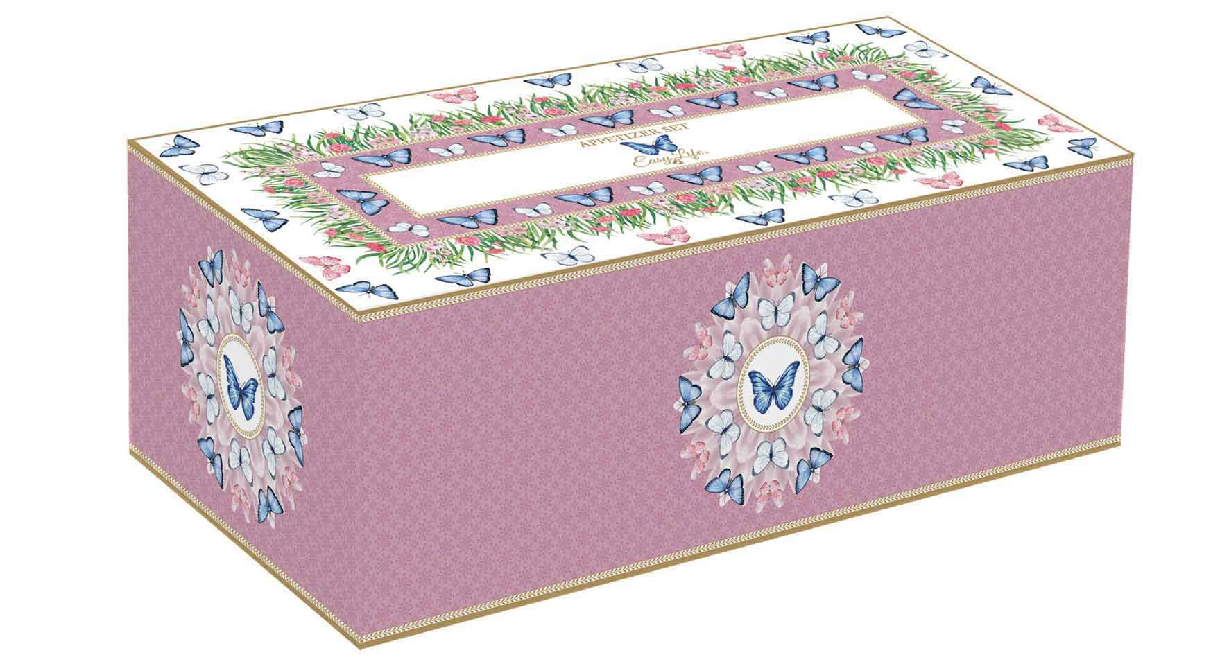 Appetizer Set 29X13 W/4 Porcelain Round Bowls On Bamboo Tray In Color Box Spring Parade Gallery