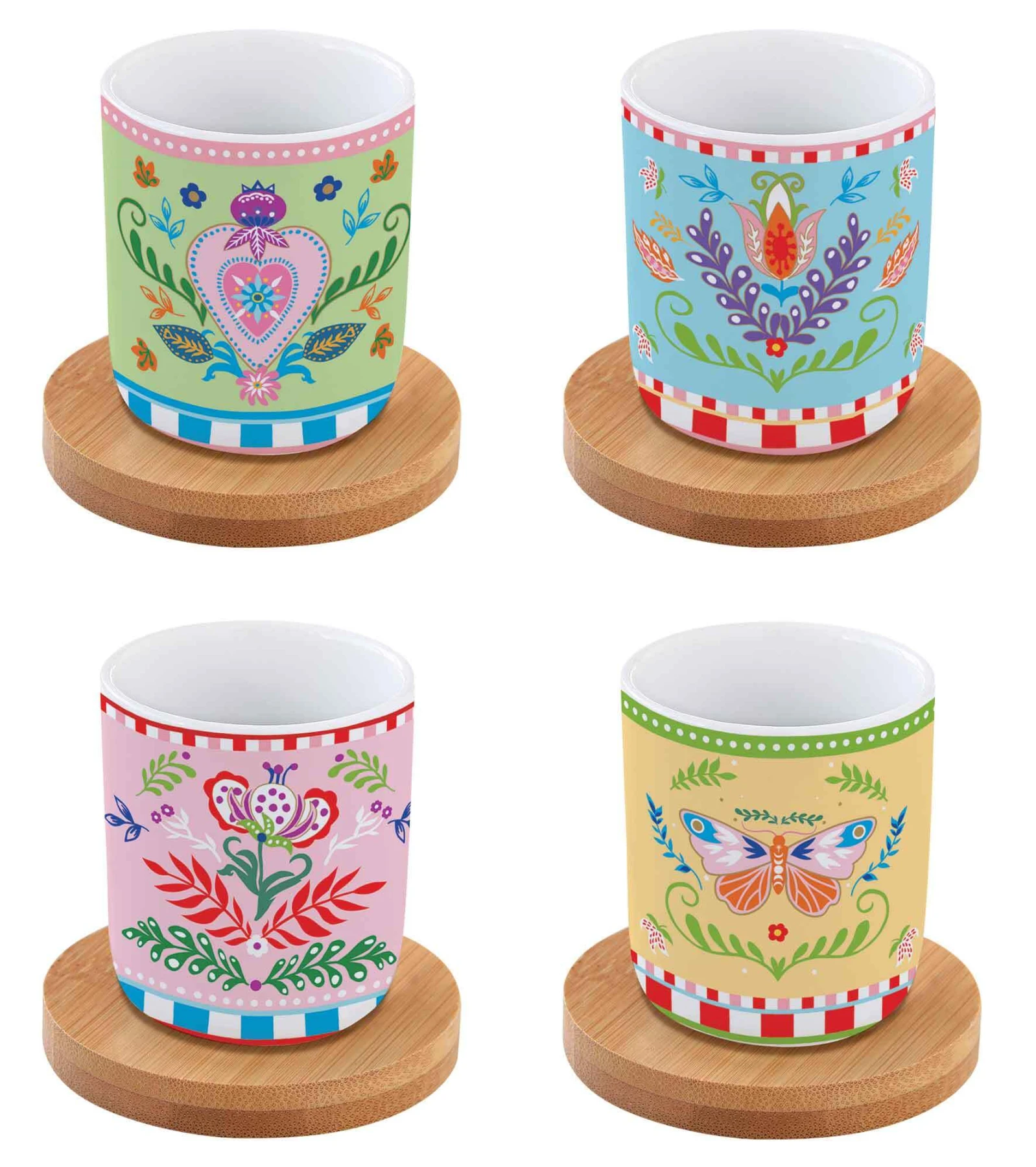Set 4 porc.coffee cups 110 ml & bamboo saucers in Gallery