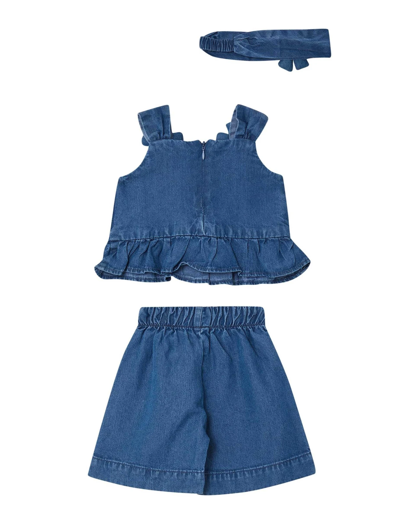 Denim Top and Shorts Set with Headband Gallery