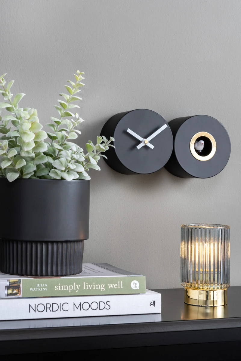 Wall clock Duo Cuckoo matt black Gallery