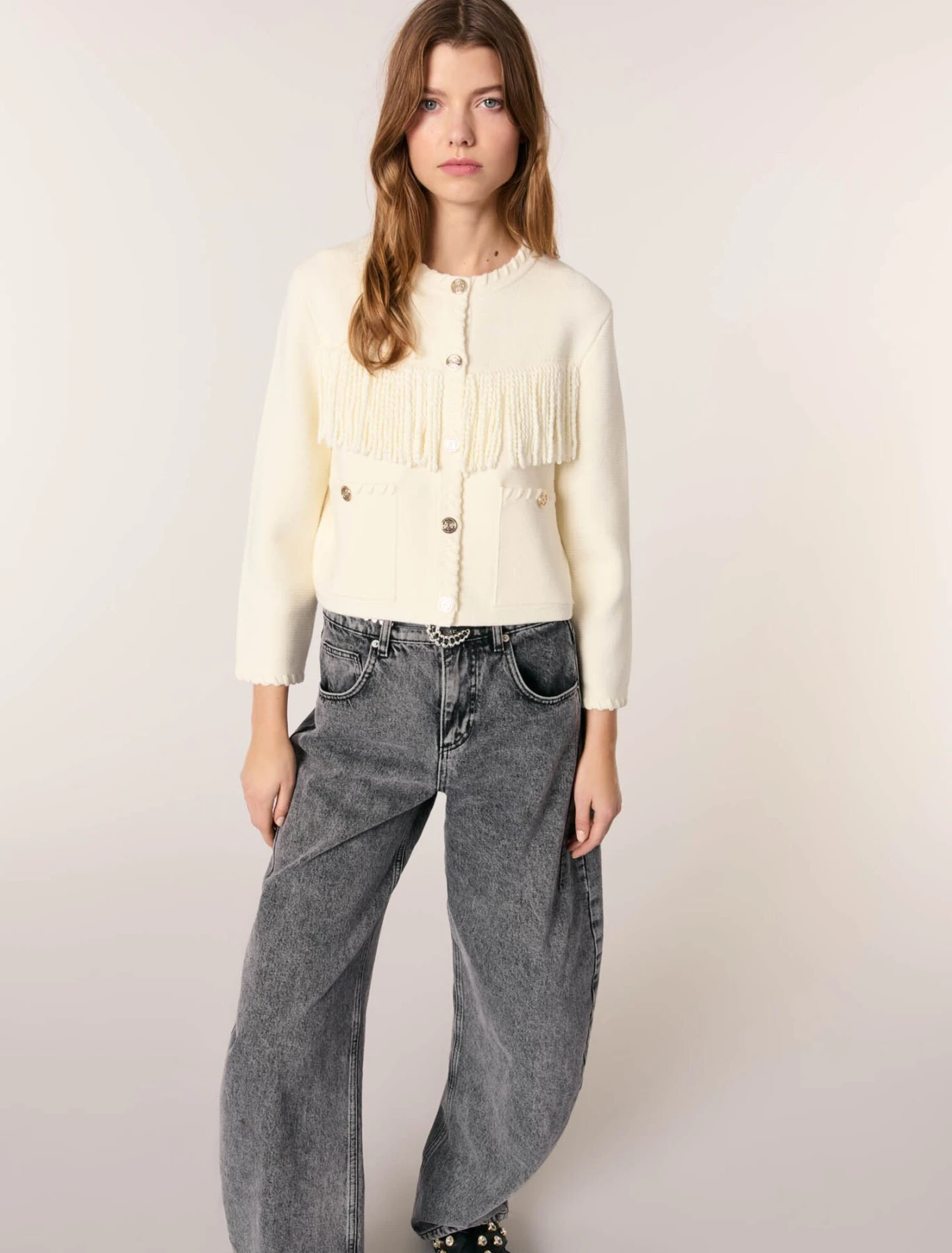 Blocked knit Fringed Cardigan Gallery