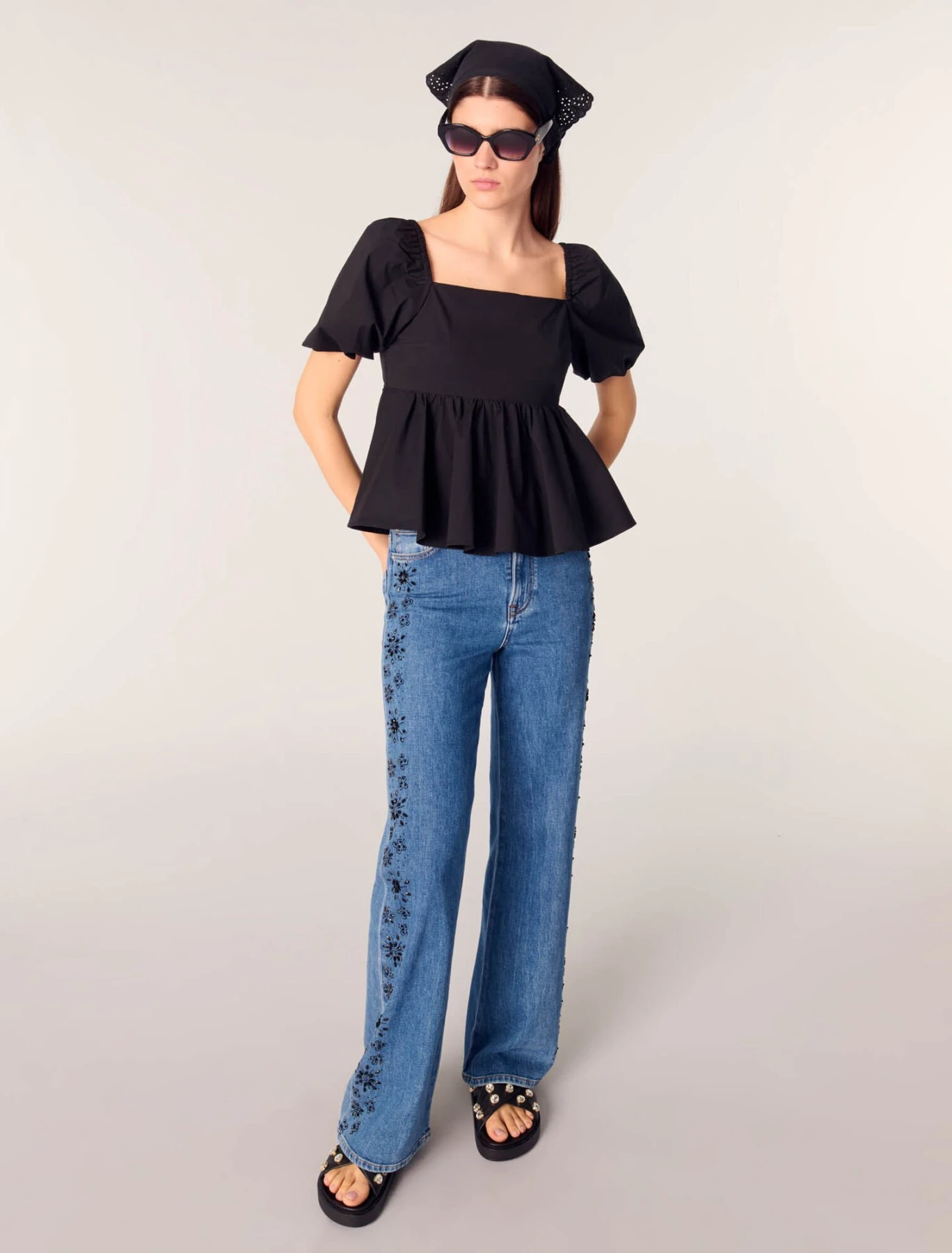 Embroidered Jeans with Rhinestones Gallery