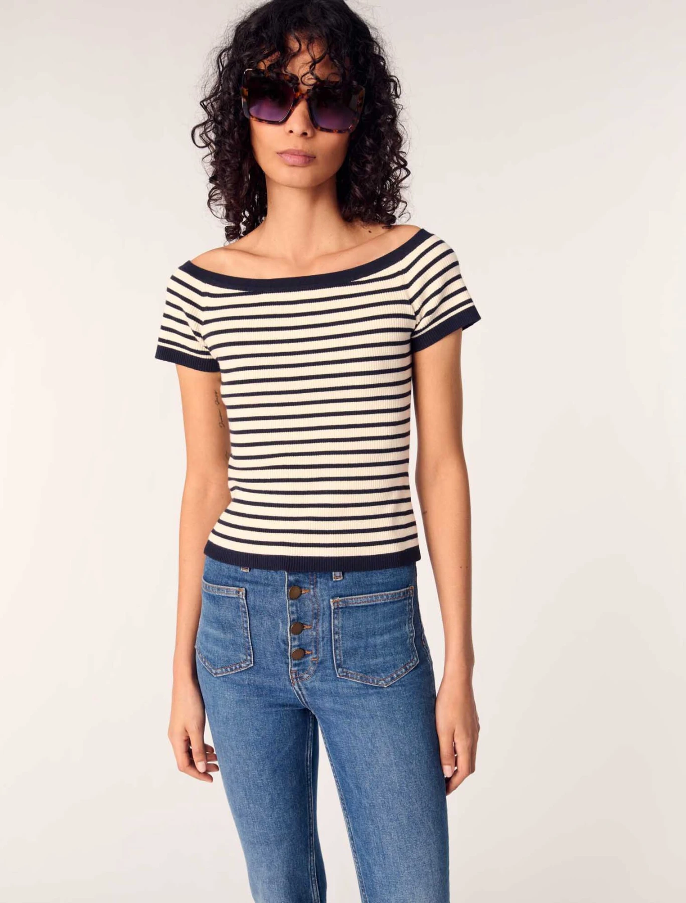 Ribbed Knit Boat Neck Top Gallery