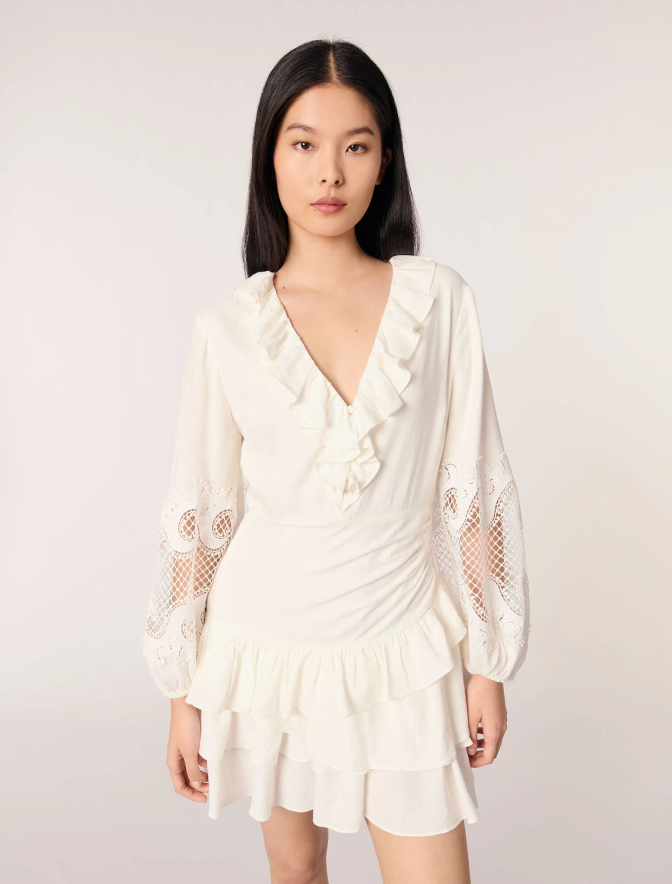 Ruffled embroidered sleeve dress Gallery