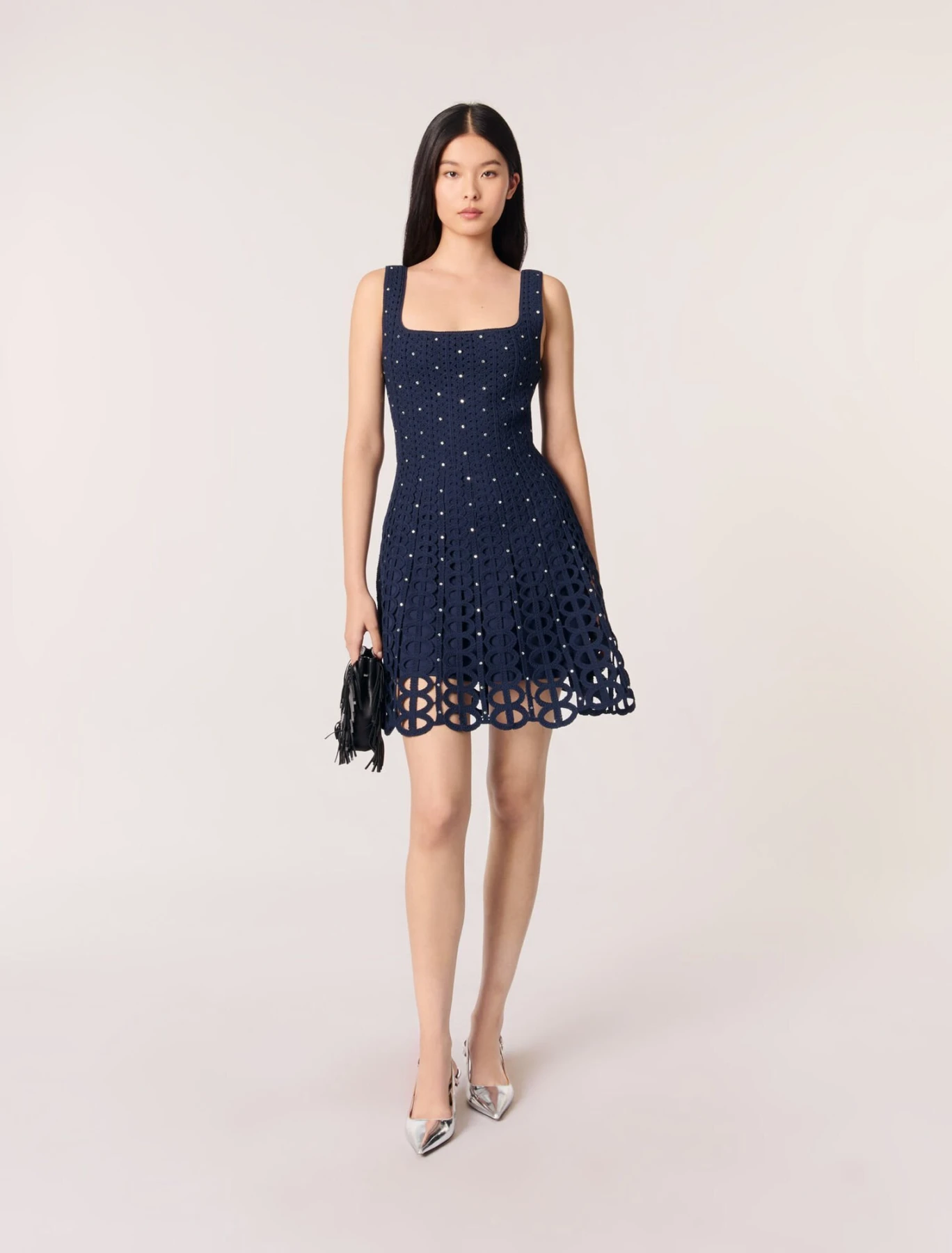 Rhinestone crochet short dress Gallery