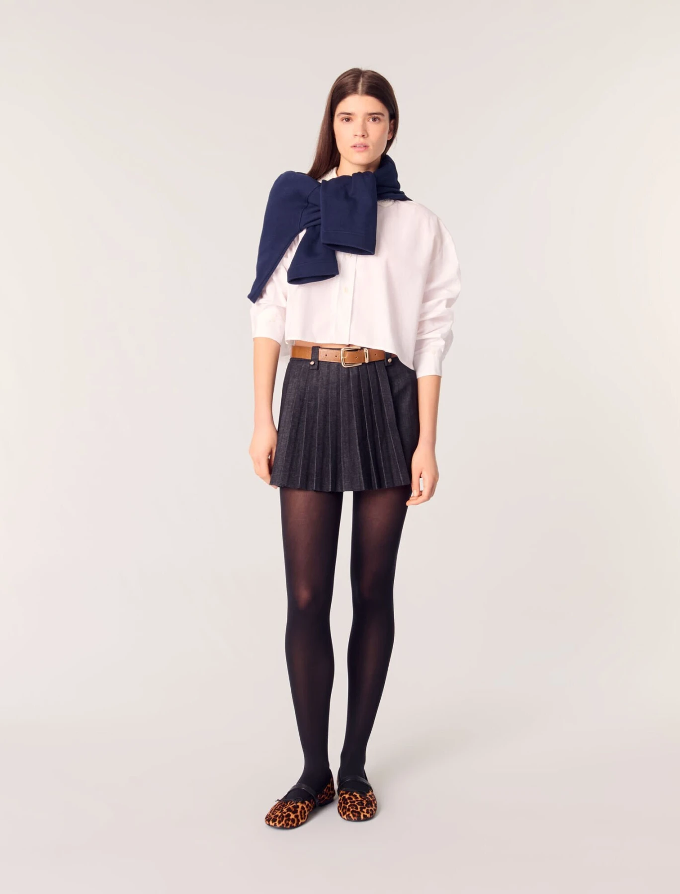 Layered-effect pleated denim shorts
 Gallery