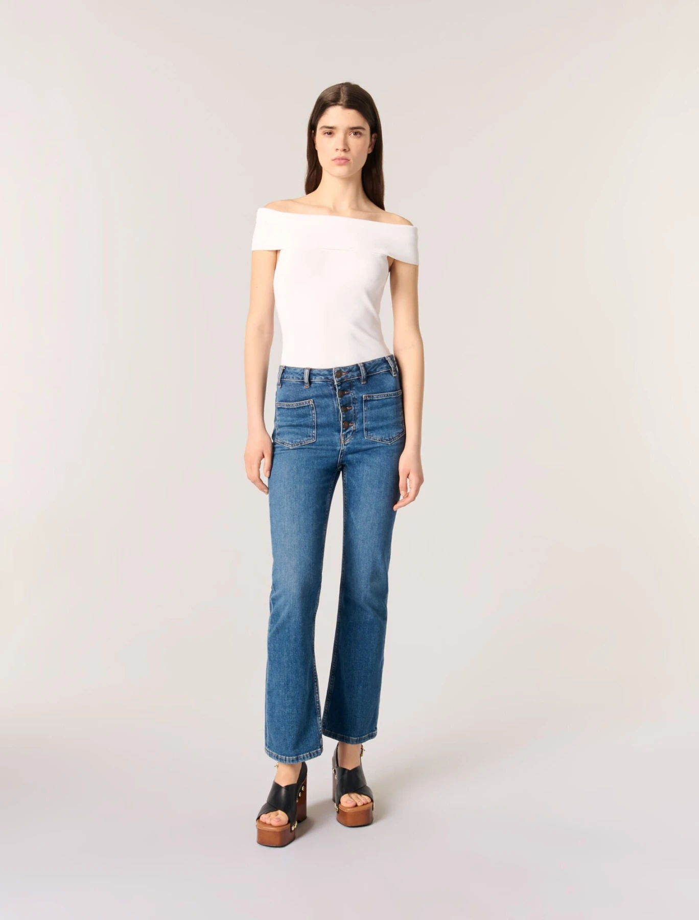 Rib knit bardot-neck top Gallery