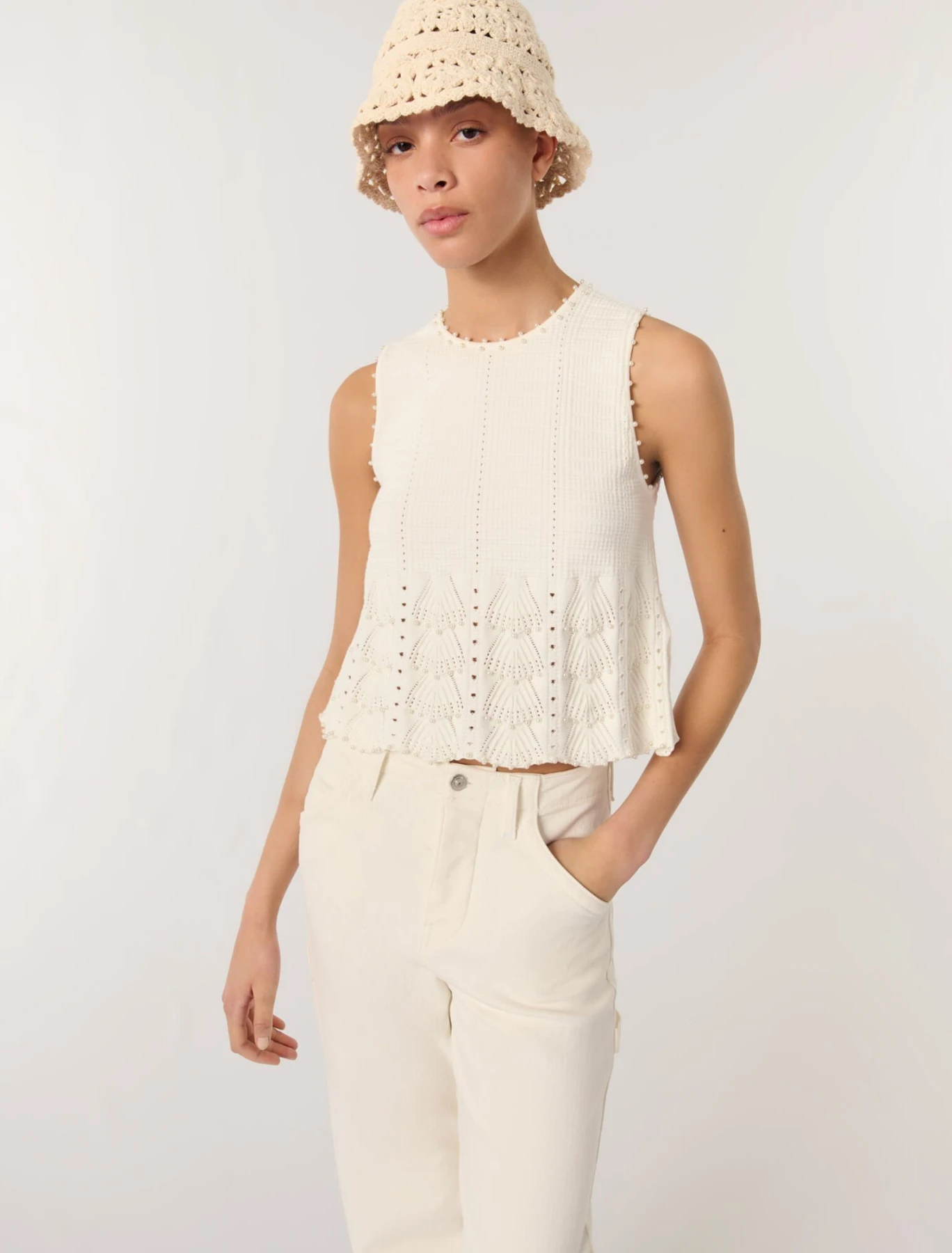 Beaded Pointelle Knit Top Gallery