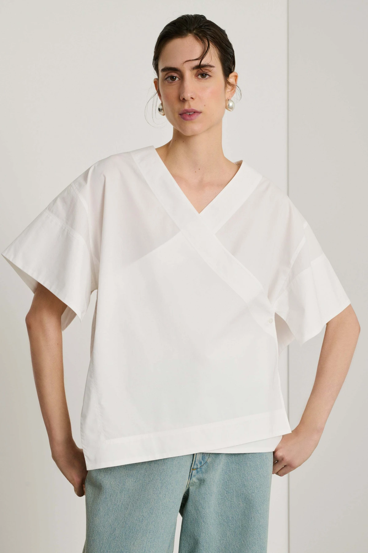 Asymmetric organic cotton poplin Top Gallery
