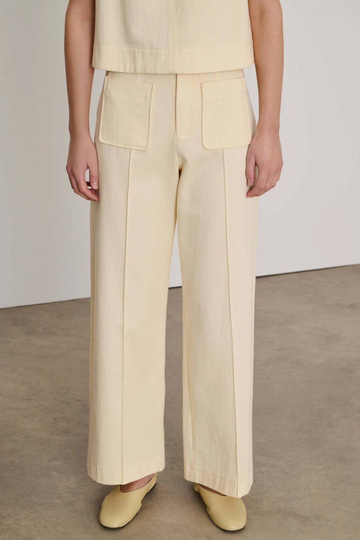 Slightly flared straight leg Cotton twill trousers Gallery