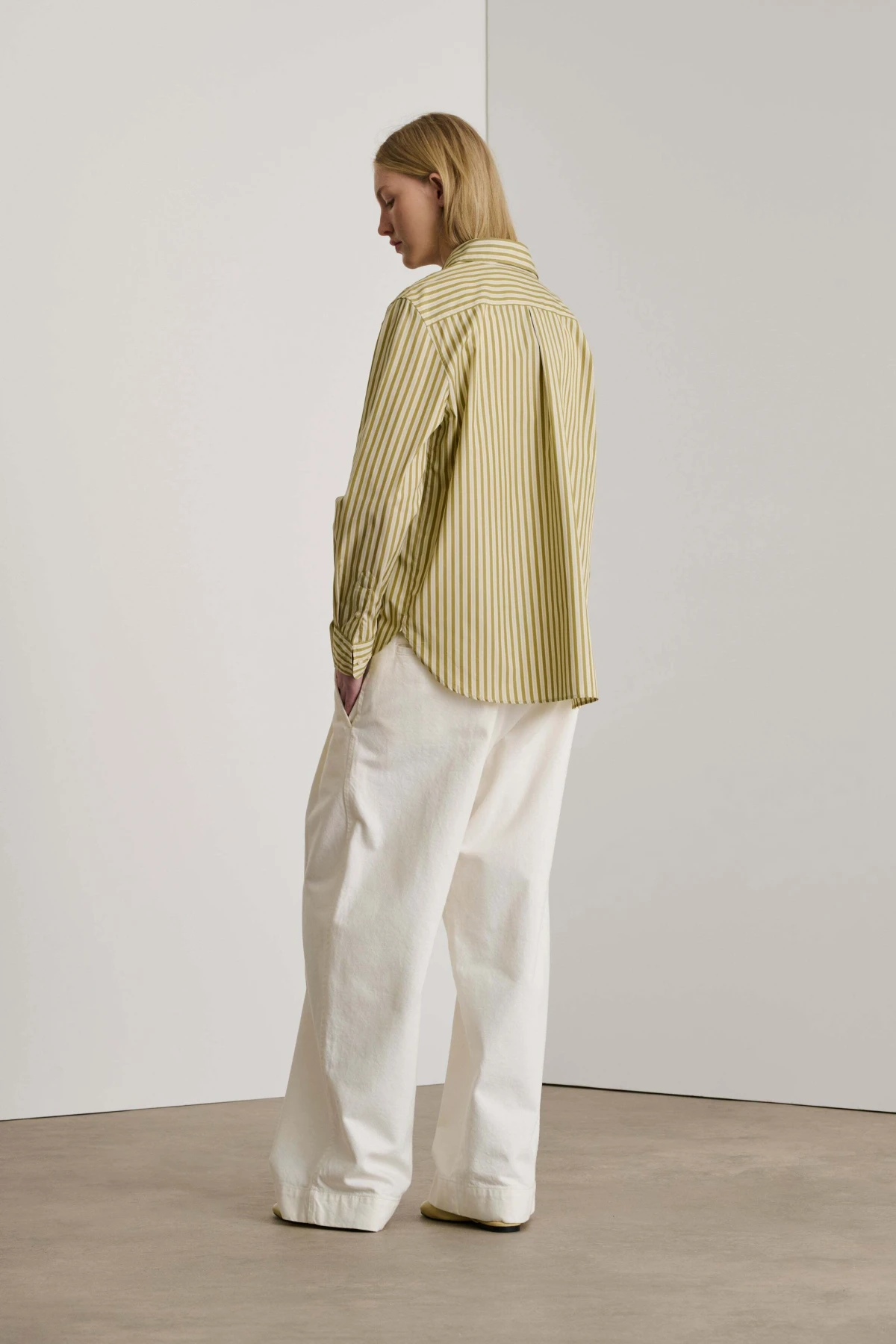 Fitted straight cut  Japanese striped poplin shirt Gallery