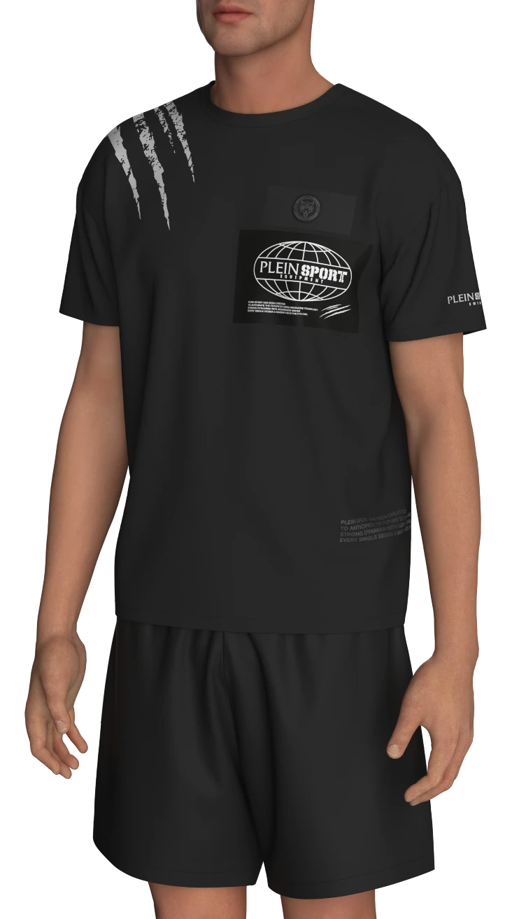 Short Sleeve T-shirt with Scratch Marks and Graphic Patches Gallery