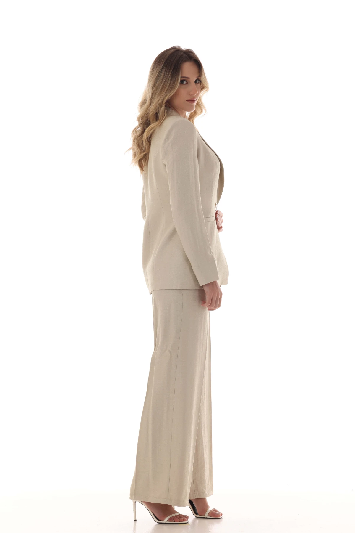 linen lurex blazer and wide-leg pant set Gallery