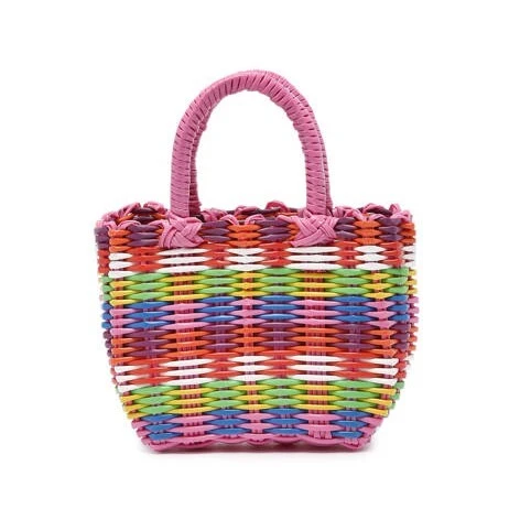 Multi-Colored Woven Tote Bag with Blue Handles - MINI SCOUBIDOU Gallery