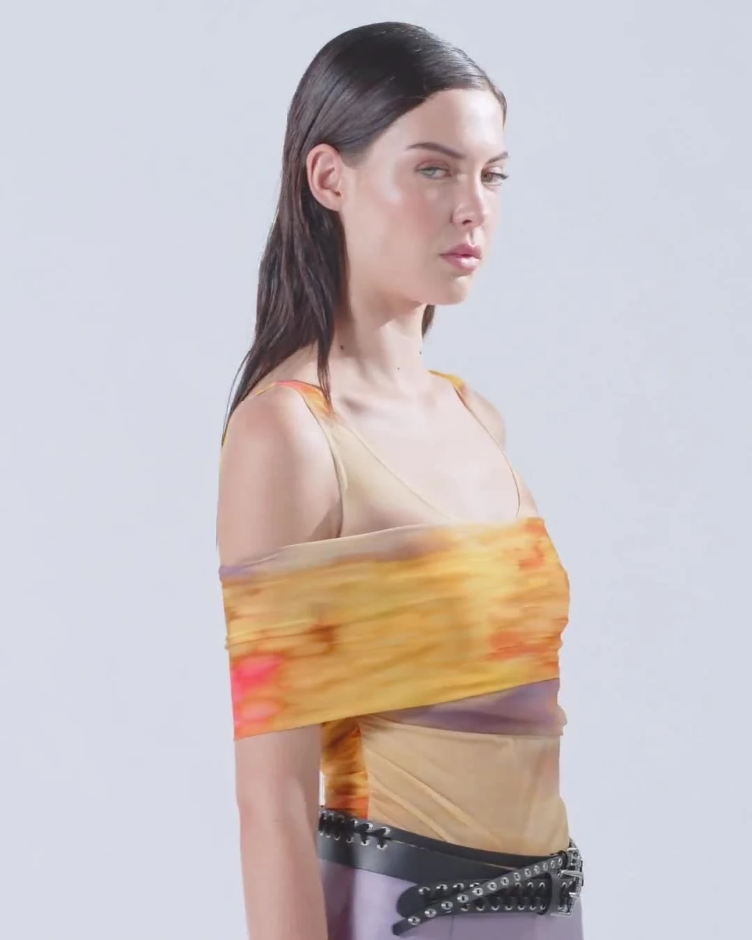 Sleeveless Asymmetric bodysuit with landscape Gallery