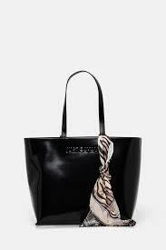 Patent Shopper Tote Bag with Detachable Animal Print Scarf Gallery