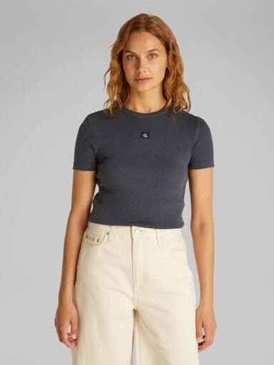Washed Woven Label Rib Fit T-Shirt Gallery