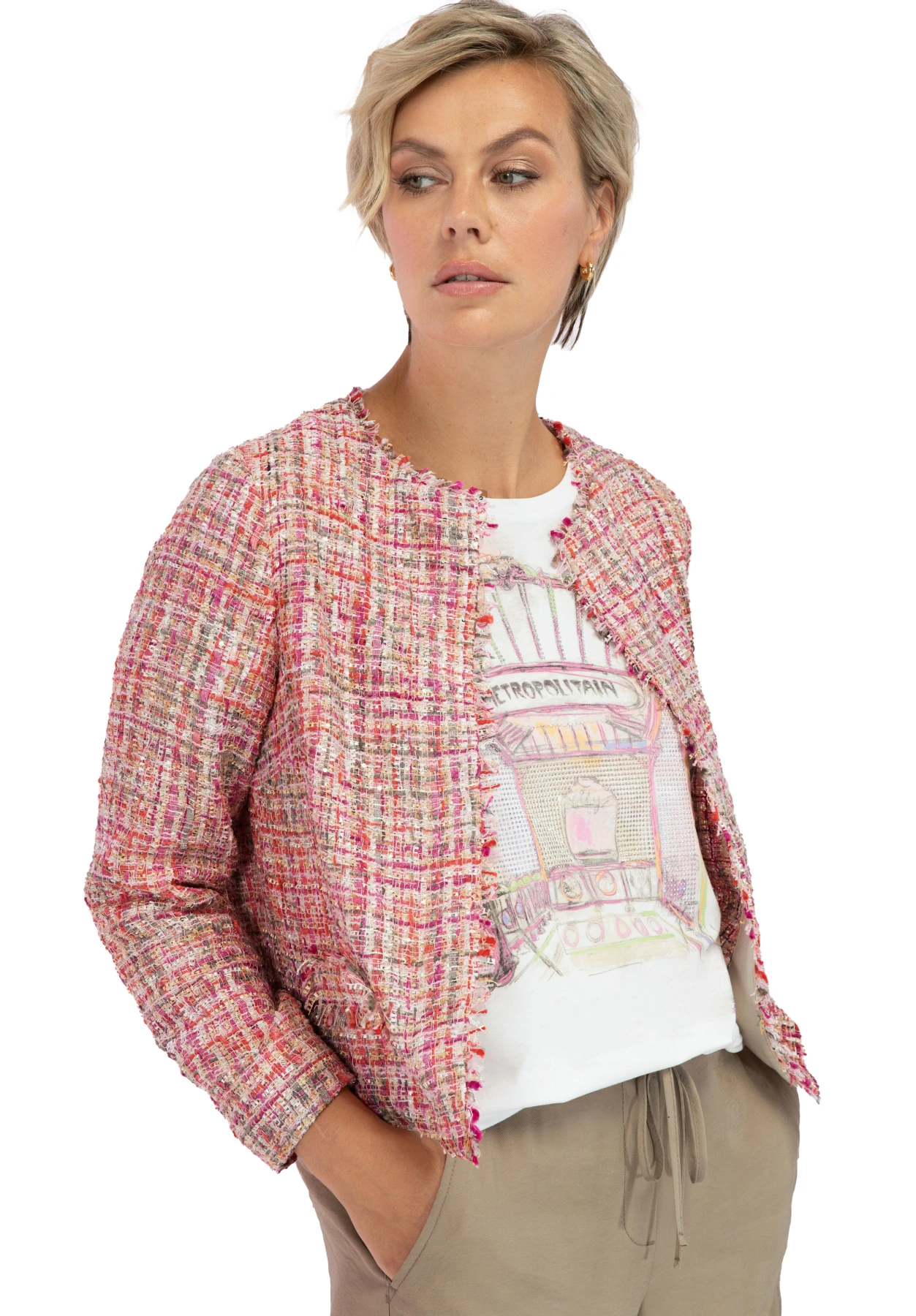 Multi-Tonal Tweed Jacket with Fringe Trim Gallery
