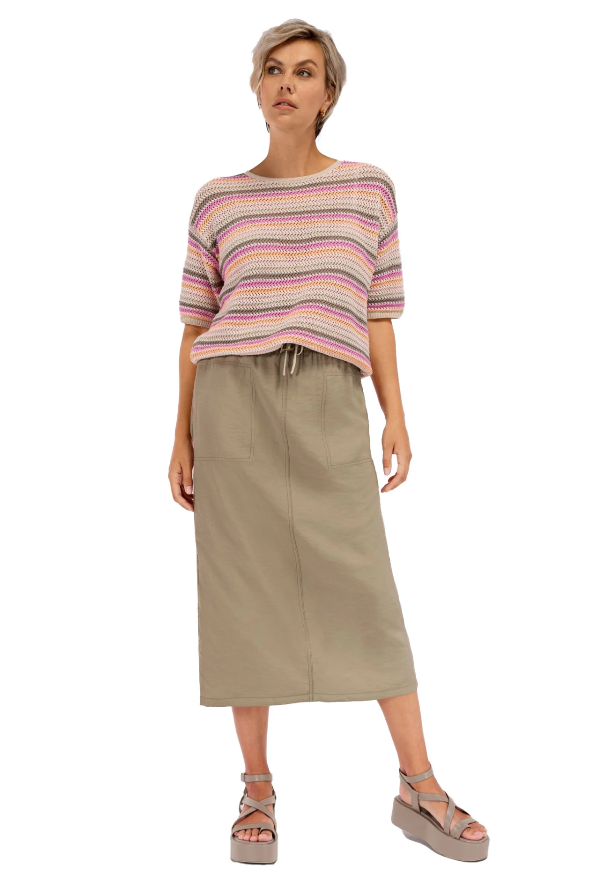 Straight-Cut Midi Skirt with Elastic Waist Gallery