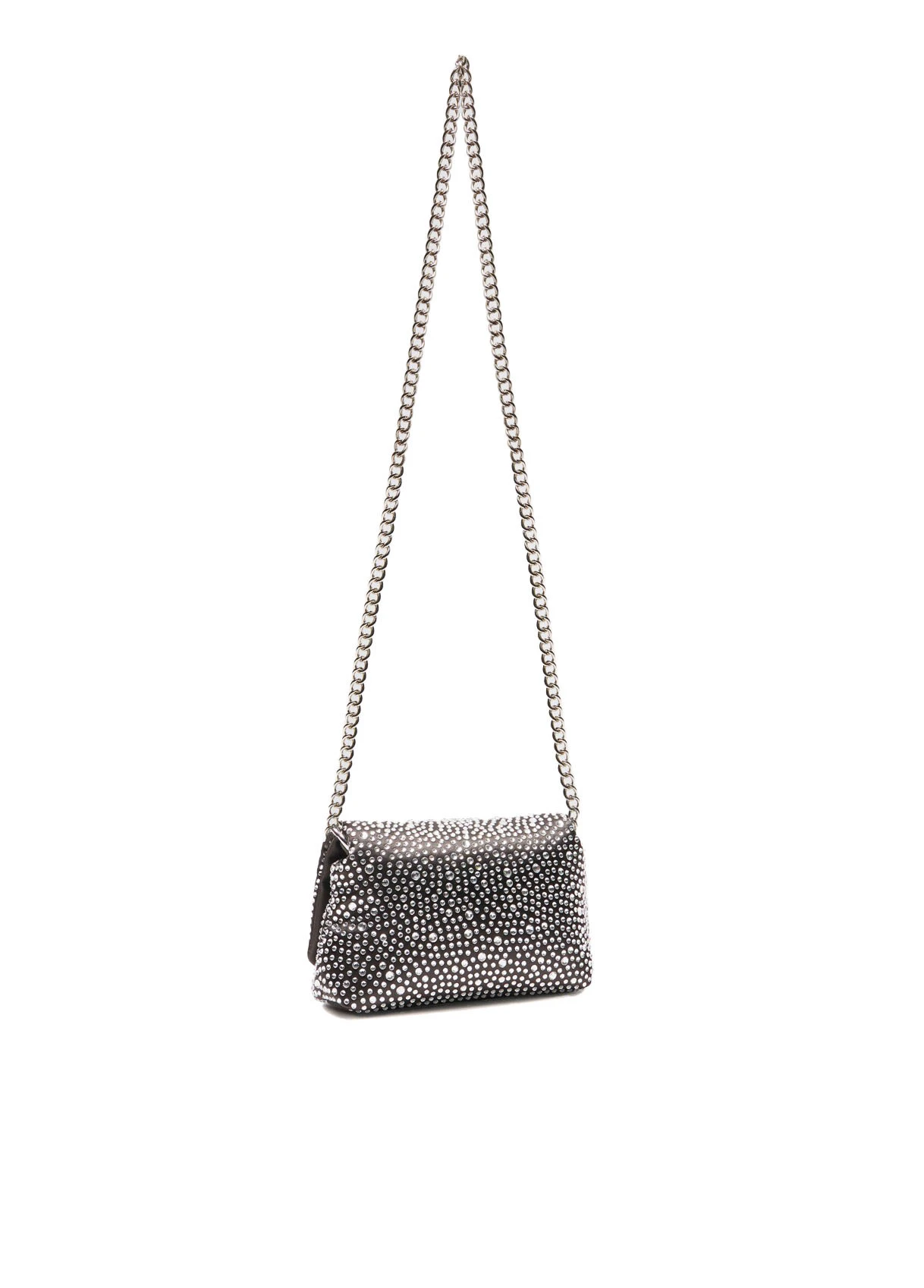 Sparkly Silver Crossbody Bag with Chain Strap and Embellished Logo Gallery