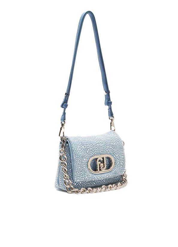 Small denim LaPuffy Crossbody bag with rhinestones                          Gallery