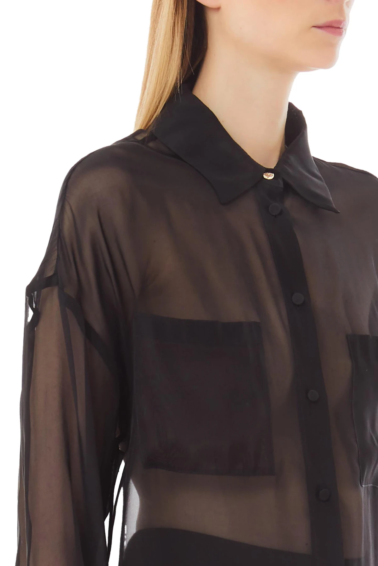 Sheer Organza Blouse with Pocket Detail Gallery