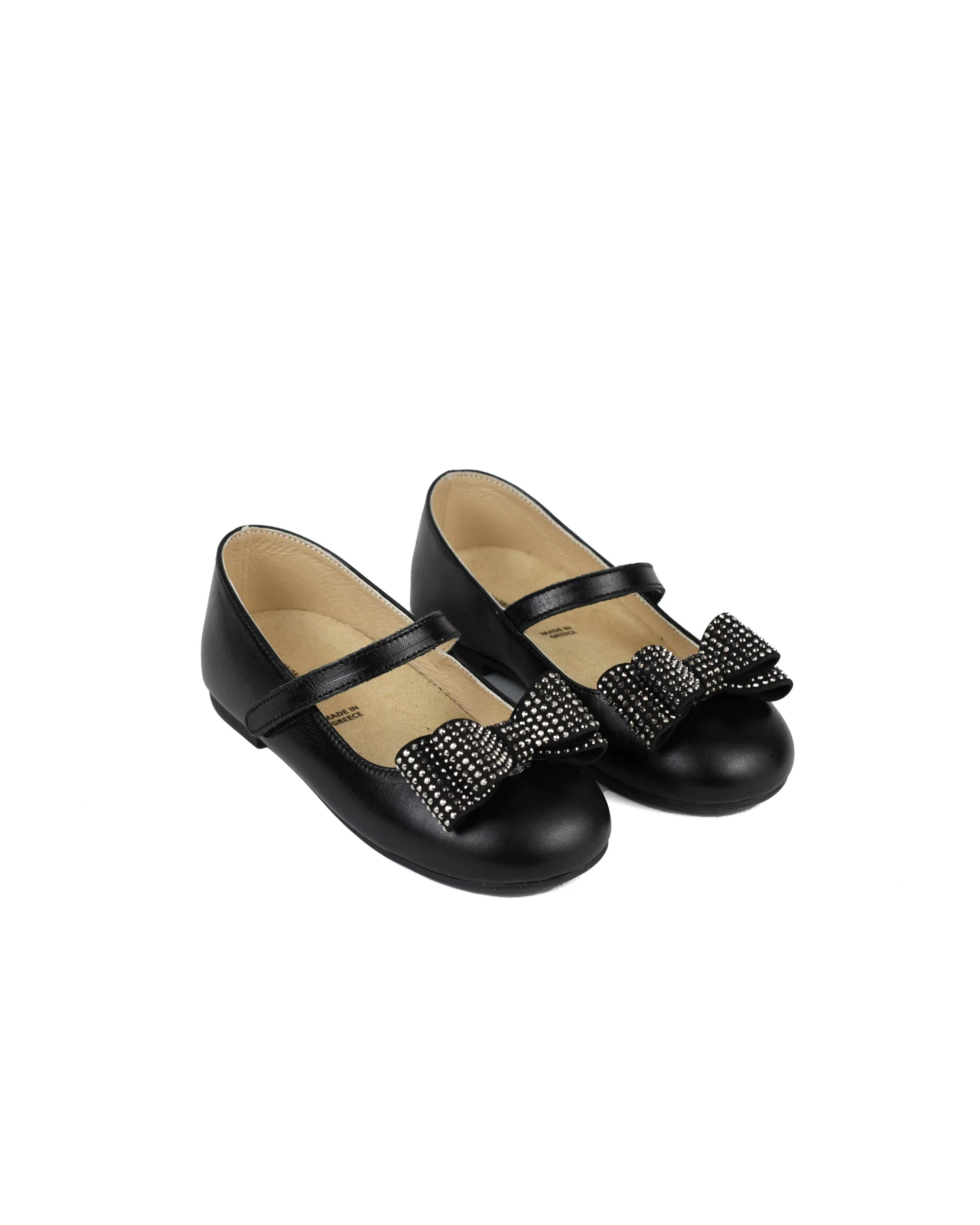 CRYSTALS DECORATED BOW EMBELLISHED GAUCHO LEATHER SINGLE STRAP BALLERINAS Gallery