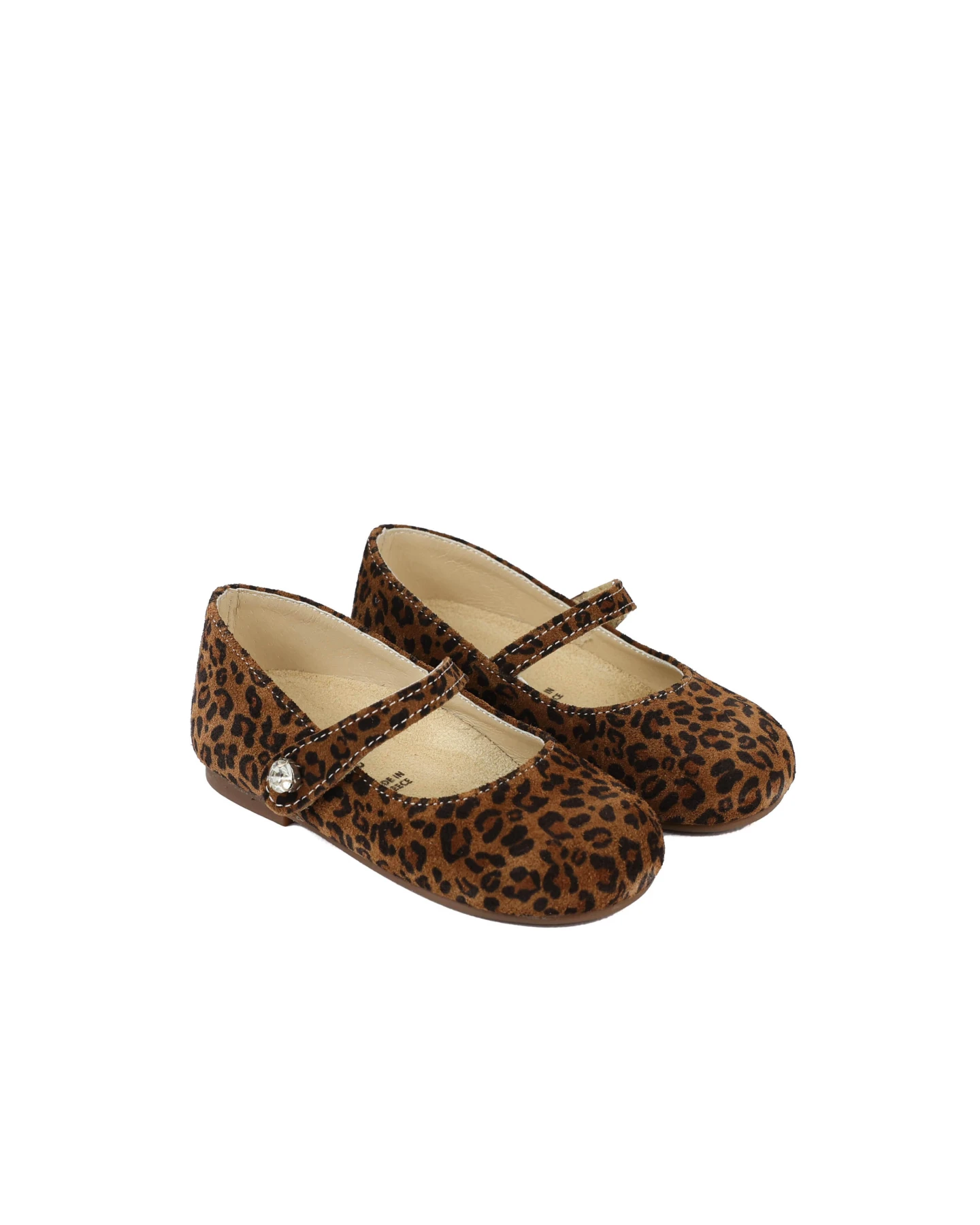 CRYSTAL BUTTON EMBELLISHED SINGLE STRAP PINTED LEATHER BALLERINAS Gallery
